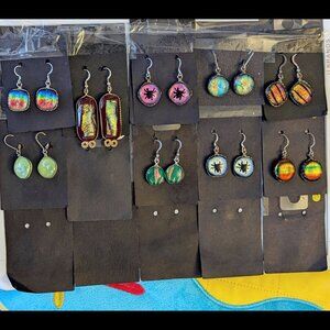 *Price 4 One Pair* 925 Silver or Gold-Filled Wirewrapped Dichroic Glass Earrings